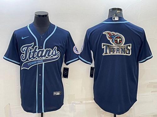 Men's Tennessee Titans Navy Team Big Logo With Patch Cool Base Stitched Baseball Jersey